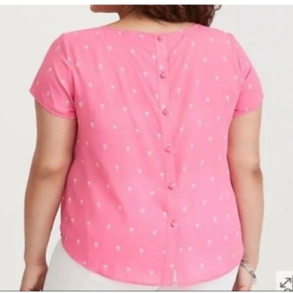 Torrid Hot Pink Palm Tree Short Sleeves Buttons Down Back Blouse Top.Size 4X - Picture 2 of 12